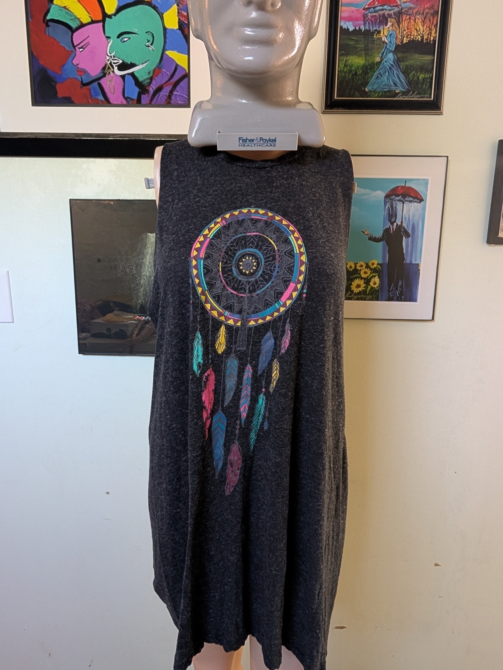 Empyre Charcoal Mini Dress with Colorful Dreamcatcher Graphic